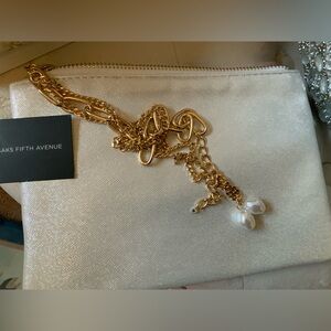 Gold Chain cosmetic bagwith Pearl Accents Saks 5TH Avenue